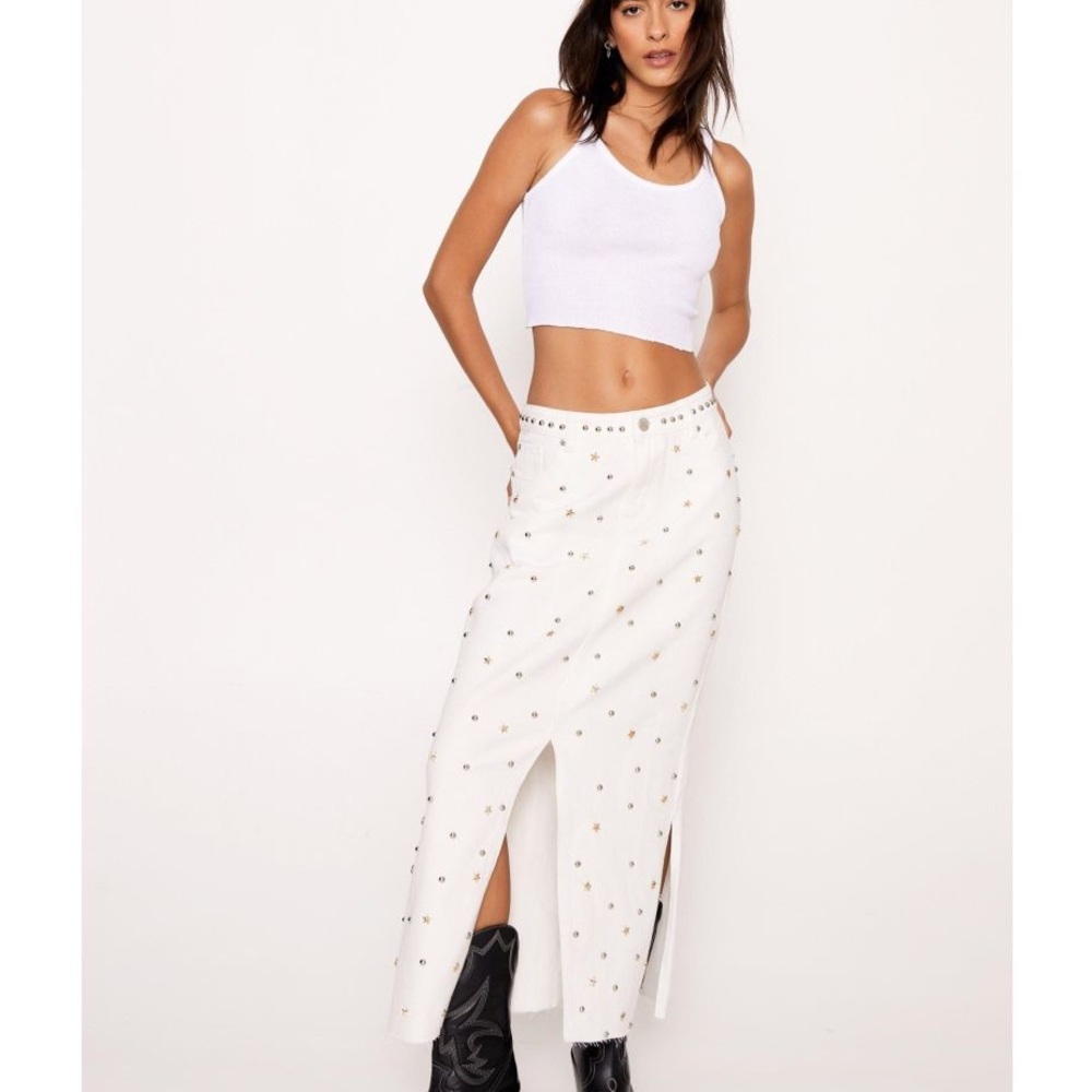 Nasty Gal White Embellished Maxi Skirt